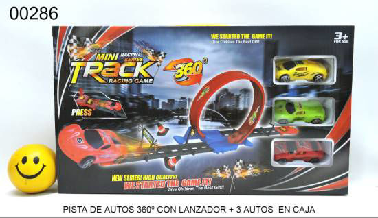 Imagen de PISTA DE AUTOS 360º CON LANZADOR+ 3 AUTOS  EN CAJA 12.25